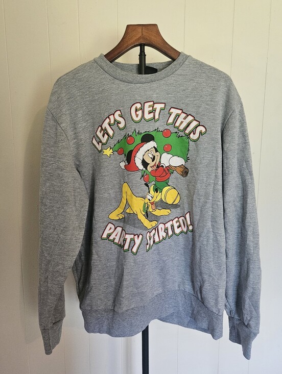 Disney Other - Disney Gray Crewneck Sweatshirt with Mickey & Pluto Holiday Graphic Size Large